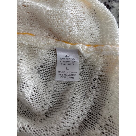 Bibi Sweater Size Large Striped Crewneck Long Sleeve Pullover Yellow White Cozy - Picture 6 of 7